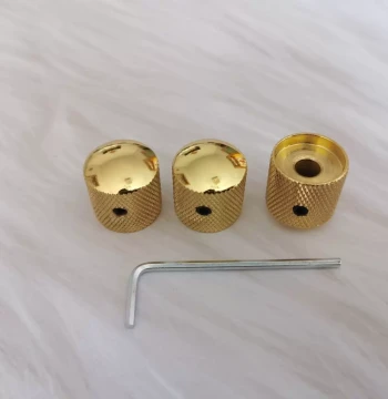 Electric Guitar and Bass Solid All-Metal Potentiometer Caps, Volume and Tone Metal Knobs with Adjustment Screws, Gold