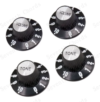 Tall Electric Bass Guitar Aluminum Volume Control Knobs and Tone Knob Caps; Potentiometer Covers