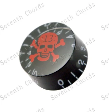 LP EPI Barrel-Style Electric Guitar Volume and Tone Knobs - LP Potentiometer Caps, Black with Red Skull
