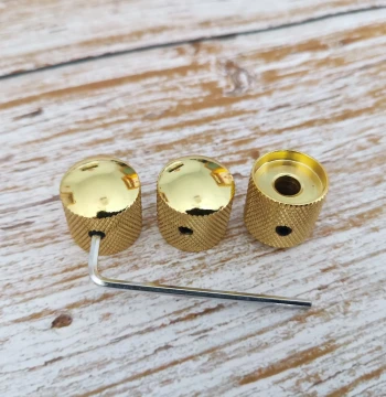 Full-Metal Electric Guitar and Bass Potentiometer Caps: Volume and Tone Metal Knobs with Adjustment Screws, Solid Gold Finish