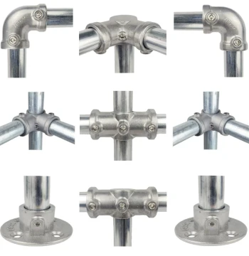 Round Pipe Connector 25mm Six-Point Aluminum Alloy Galvanized 32mm Steel Pipe Iron Pipe Base Tee Elbow Fastener