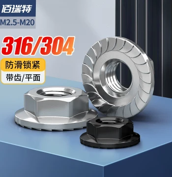 304 Stainless Steel Hex Flange Nuts, Anti-Slip Locking Screw Caps, Imperial Fine/Reverse Thread with Washer, Prevailing Torque Nuts