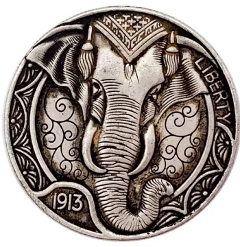 1913 US Animal Coin Elephant, Antique Copper & Old Silver Commemorative Coin, 3D Embossed Collectible