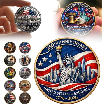 USA Bicentennial 250th Anniversary Commemorative Coin 3D Relief Alloy Coin Statue of Liberty Memorial Coin