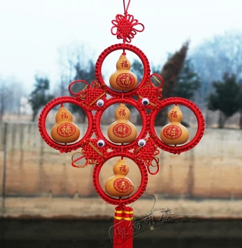 Natural Small Gourd Ornament Living Room Decoration Door-to-Door Wealth Attracting Chinese Knot Five Blessings Arrive Engraved Gourd Home Decor