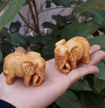 Taihang Thuja Wood Carved Handheld Piece: Auspicious Elephant Figurine, Solid Wood Craft, Wooden Elephant Car Ornament & Display