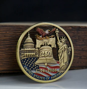 1776-2026 US 250th Anniversary Eagle & Liberty Commemorative Medal, Embossed Color-Printed Bronze Finish