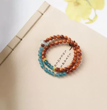 Taihang Weathered Thuja DIY Bracelet with Blue Crystal Double Loop Men and Women Chinese Style Bracelet Collectible Prayer Beads Retro
