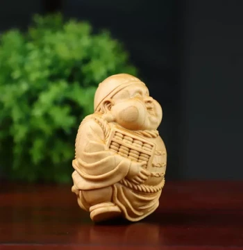 Fast Shipping Thuja Wood Carved 'Local Landlord' Figurine: Solid Wood Character, Portable Wenwan Handheld Piece, Creative Wealth Attractor Craft
