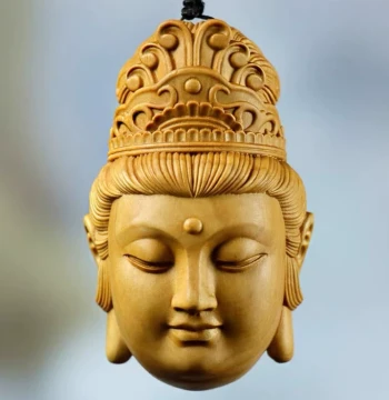 Thuja Wood Carved Buddha Statue Collectible Men's Portable Hand Roller Carved Craft Solid Wood Creative Guanyin Pendant