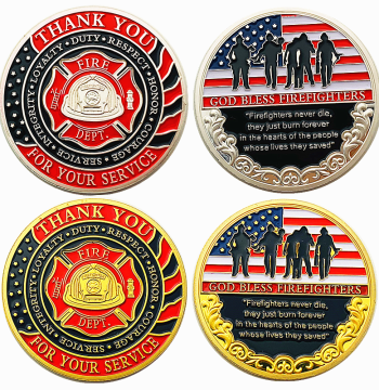 US Fire Department Gold-Plated Commemorative Coin - Colorful Striped Flag Glory Coin, Firefighter Collectible for Export