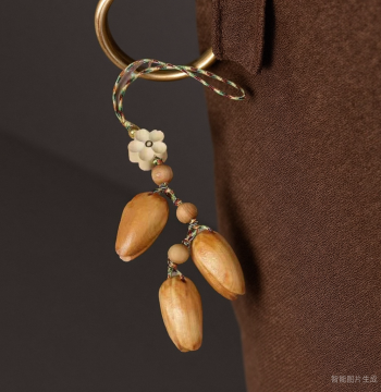 Thuja Wood Carved Pistachio-Shaped Handheld Ornament for Phone, Keychain, Backpack, and Car Rearview Mirror