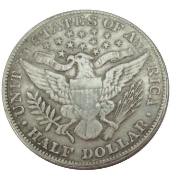 Antique-Style Craft US Half Dollar Barber 1892-1916 Unmarked Brass Silver-Plated Commemorative Coin