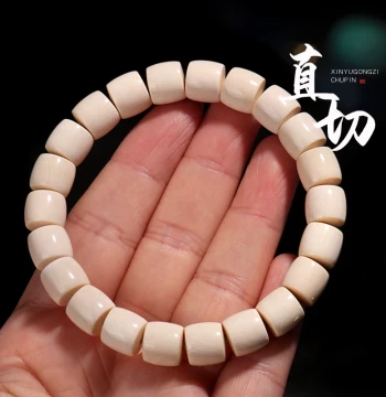 Ice-Grade Natural Color Mammoth Ivory Straight-Cut Barrel Bead Single-Loop Buddhist Bead Cultural Artifact Bracelet for Men and Women, Couple Gift Handchain