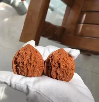 Authentic Tibetan Wenwan Walnuts - Red Skin Large Pair Lion's Head Handheld Palming Walnuts, Ancient Wheat Ear Tiger Head Style