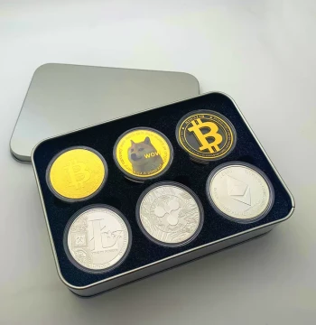 6 Pieces US Physical B-Letter Commemorative Medals Display Ethereum Dogecoin Craft Gold-Plated Coin Commemorative Coin Gift Box Coin
