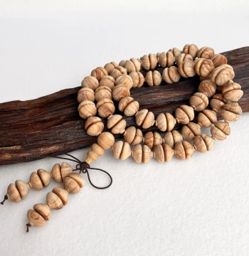 Flat Cypress Bowl Beads 108-Bead Wenwan Aromatic Wood Bracelet, Natural High-Oil Aged Cypress Prayer Beads Bracelet, Thuja Sibling Material