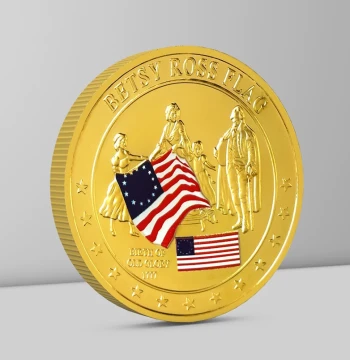 US Metal Fidget Gift Coin Badge, Creative Souvenir, Historical Collectible Betsy Ross Flag Gold Coin