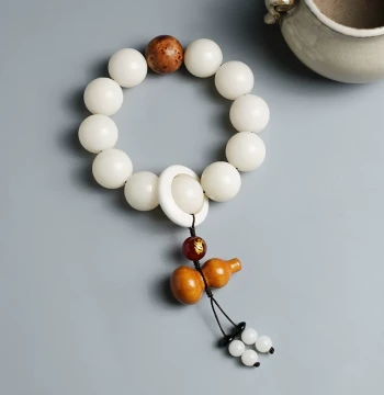 White Bodhi Seed Bracelet Men Natural Thuja Collectible Accessory Running Ring Gourd Zodiac Benming Year Hand Roller