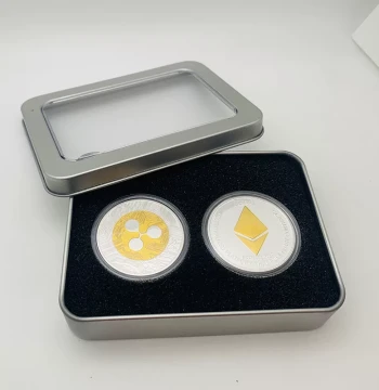 2-Pack US Physical Ripple Coin Silver-Plated Commemorative Medal Play Set - Craft Commemorative Ethereum Coin