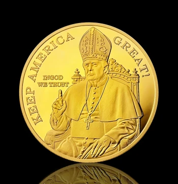 Creative US Pope & President Commemorative Coin, Gold-Plated Metal Souvenir Medal for Foreign Trade