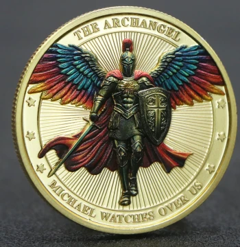 US Armored Warrior Archangel Guardian Gold/Silver Plated Color-Printed Commemorative Coin, Decorative Gift Coin