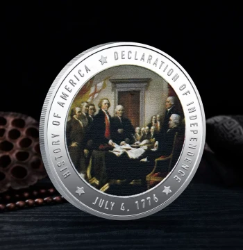 Handcrafted Vintage-Style Patinated Alloy Replica Prop, US Military Challenge Coin Commemorating the President and Declaration of Independence
