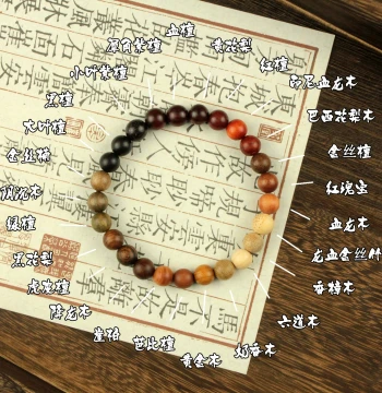 Natural Wood Multi-Treasure Bracelet 8mm, Rosewood, Green Sandalwood, Ebony, and Thuja Plicata Chain, Collectible Buddha Prayer Bead Wristband