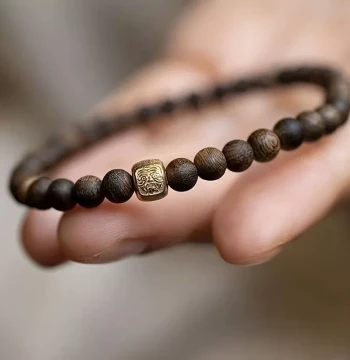 Natural Brunei Agarwood Bracelet with Zaky Lhamo Millet Beads, Authentic Single-Loop Buddhist Prayer Beads, New Year Gift for Girlfriend