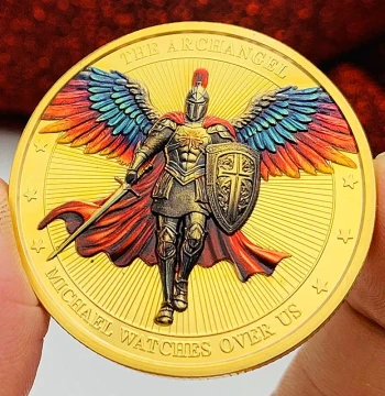 US Armored Warrior Archangel Guardian Gold-Plated Color-Printed Commemorative Medal Decorative Gift Casual Gift Coin