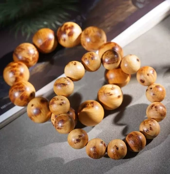 Taihang Thuja Sutchuenensis Multi-Burl Bird's Eye Round Bead Single-Loop Bracelet, Collectible Wooden Medicinal-Aroma Beads for Hand Play