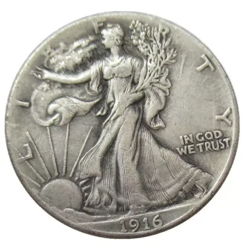 Antique-Style Craft: US Half Dollar Walking Liberty 1916-1947 Brass Silver-Plated Commemorative Coin