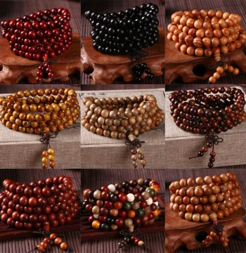 Natural 108-Bead Sandalwood Wenwan Buddhist Prayer Bracelet Chinese Knot Red Sandalwood Black Sandalwood Green Sandalwood Black Rosewood Mala Beads