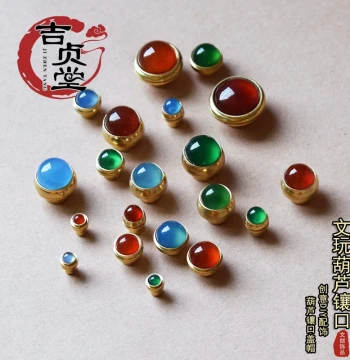 Jizhentang Cultural Play Small Gourd Inlay Accessory Natural Stone Crystal Base Snuff Bottle Cap Copper Plug Handicraft