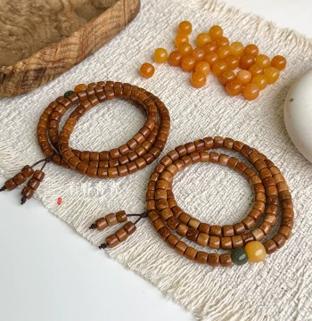 Youye Qingqing 'Spring Arrives at the Little Peach Branch' Original Design Zen-Style Kukri Straight-Cut Bodhi Seed Bracelet with Burmese Yellow Jade, Collectible