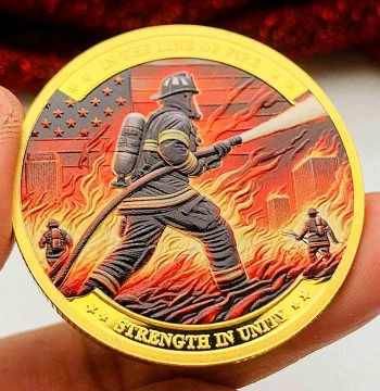 US Firefighter Guardian God Gold-Plated Color Print Commemorative Medal Decorative Pendant Gift Coin