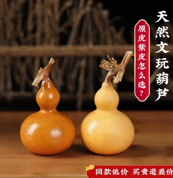 Natural Wild Real Gourd with Large Belly - Original Skin Purple Collectible Hand Piece with Dragon Head Style Fat Dumpling Pendant