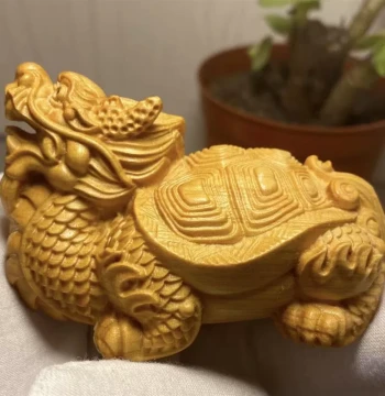 Thuja Sutchuenensis Wood Carved Dragon Turtle Handheld Piece, Wooden Cultural Play Carved Small Ornament, Tea Pet Animal Symbolizing Great Wealth