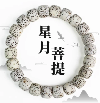 Star and Moon Bodhi Bead Bracelet, Straight-Cut Single-Loop Design, Pure White Hainan Material, Wenwan Bodhi Seeds, Buddhist Prayer Beads for Men, Women, and Couples