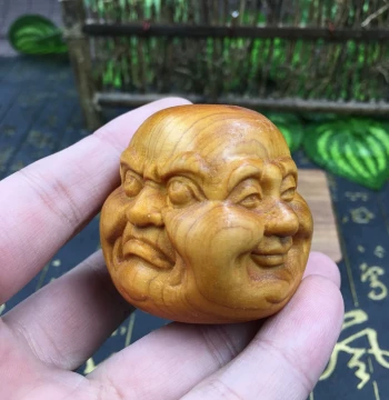 Thuja Four-Faced Buddha Joy Anger Sorrow Happiness Hand Play Display Wooden Craft Hand Piece Small Wood Carving Ornament