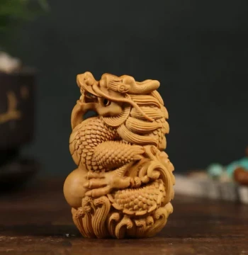 Thuja Sutchuenensis Wood Carving Solid Wood Engraving Unlacquered Wooden Collectible Zodiac Dragon Ornament for Dragon Year, Handheld Piece Auspicious Dragon Playing with Pearl