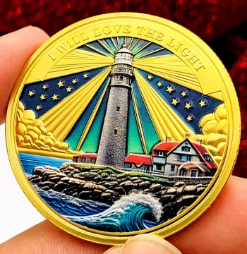 US Lighthouse and Ocean Guardian Gold-Plated Commemorative Medal, Creative Decorative Gift Coin