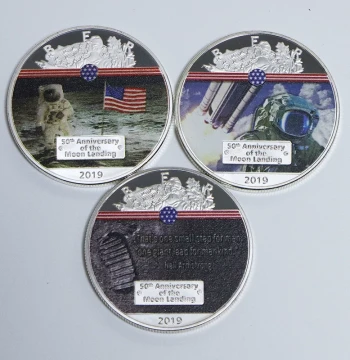 Space Exploration Human Moon Landing Aerospace Commemorative Coin: US Apollo Moon Landing 50th Anniversary Gold and Silver Coins
