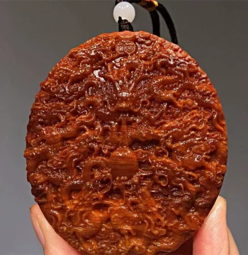 Duanmu Yulin Thuja Collectible Handheld Piece, Wushi Plaque, Thuja Car Pendant, Nine Dragons Plaque, Aged Bone Material Nine Dragons Plaque