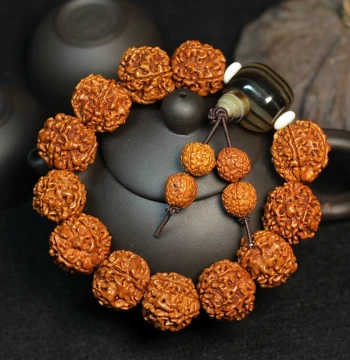 Natural Amber Large Vajra Bodhi Bracelet, Men's Hand-Rubbed Raw Seed Walnut Buddhist Beads