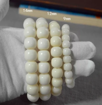 Natural Bodhi Root Single-Loop Bracelet, Collectible Handheld Prayer Beads, Stress-Relief Flexible Beads, Men and Women Round Bead Bracelet, White Jade Bodhi