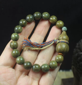 Green Sandalwood Round Bead 10mm Bracelet & Gourd Style Wristband - Unisex Minimalist DIY Prayer Beads Wholesale