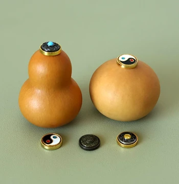 Rotating Bezel Accessory for Natural Hand-Rolled Gourds (No Stem) - Handcrafted Tai Chi & Six-Syllable Mantra Ornament