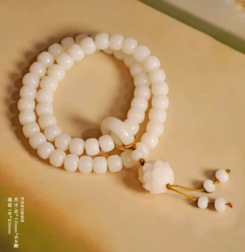 Pure Natural Mutton Fat White Jade Bodhi Bracelet, Calming Prayer Beads for Women and Men, Versatile Wenwan Beaded Chain