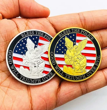 US Saint Michael Guardian Angel Police Gold-Plated Commemorative Medal, Stripe Flag Gold Coin, Coin for Play, Craft Commemorative Coin